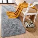 Runner Rug for Bedroom, 2x6 Soft Shag Fluffy Area Rugs for Girls Boy's Room, Plush Shaggy Carpet with Non-Slip Bottom for Living Room Dorm, Grey