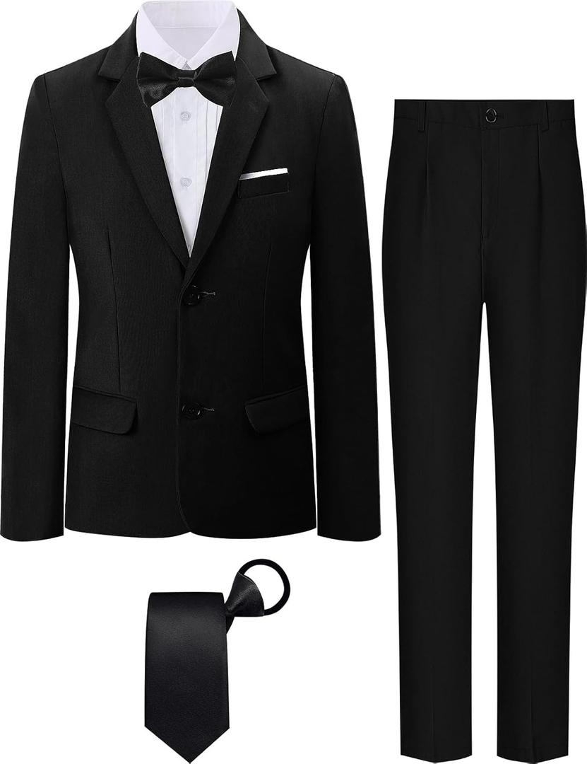 A&J DESIGN Boys' 5 - Piece Tuxedo Set - Jacket, Shirt, Pants, Necktie & Bow tie for Ages 6 to 16 Years - Stylish Formal Wear