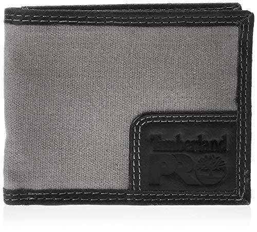 Timberland PRO Men's Canvas Leather RFID Billfold Wallet with Back ID Window, Charcoal, One Size, 2PCS