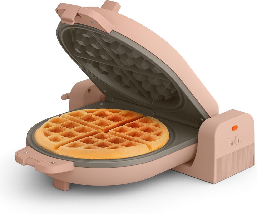 bella Flip-n-Store Waffle Maker with EverGood Ceramic Nonstick Coating, Fits-anywhere Kitchenware, Power Indicator Light, Cool Touch Handle & Cord Wrap, 7 Wide & 1" Deep Plates, 1000 Watt, Blossom