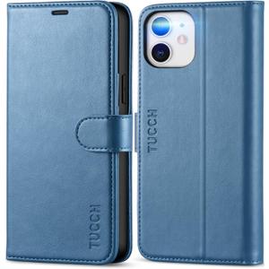 TUCCH Wallet Case, iPhone 12 Pro/12 5G, Lake Blue, TPU Shockproof Inner Shell, PU Leather, RFID Blocking, Card Holder, Magnetic Stand, Compatible with 6.1-inch