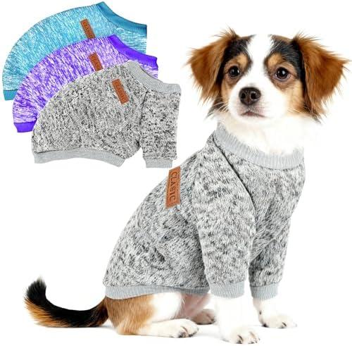 3 Pack Christmas Dog Sweaters for Small Dogs - Warm Fleece Unisex Puppy Sweater Outfit, Cute Cozy Thermal Winter Clothes for Small Breed Puppies & Cats L