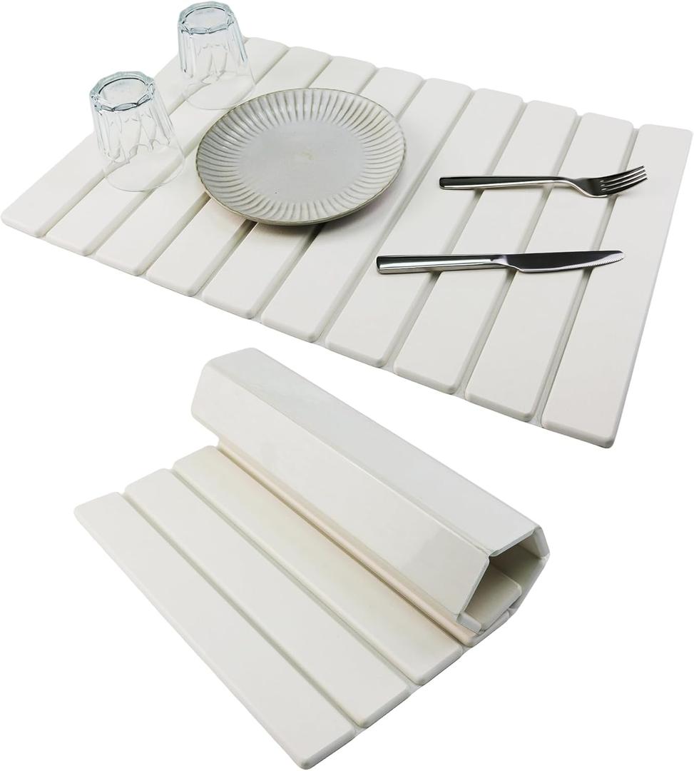 Large Stone Drying Mat for Kitchen Counter Diatomaceous Earth Collapsible 24L*16WSuper Heat Resistant Mats, Quick Absorbent Dish Drying RackWhite (23.6" x 15.4")