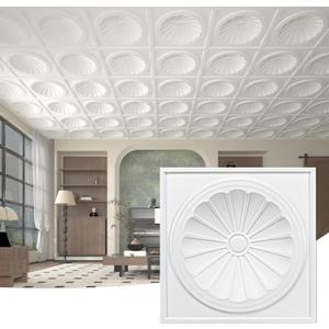 Art3dwallpanels Ceiling Tiles 12 Pack Drop Ceiling Tiles, 24 x 24 Inch High Grade PVC 3D Wall Panels for Interior Wall Decor, Fire Rated, Waterproof, Light Weight, Prevent Breakage, White