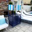 Essentially Yours Pool Equipment Holder with Towel Drying Bars, Mesh Rolling Pool Storage Organizer Bin, Extra Large with Towel Hanger, (34.5" W x 25" L x 62.6" H), Blue Style 418566