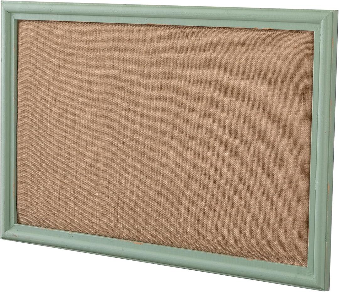 SOFE Linen Decorative Bulletin Board, Green Wood Framed 23" X 36" Office Fabric Board Organizer Wall, Pin Board for Picture Photo, Display Board for School, Home, Vision Board