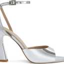 Womens Heeled Sandals Ankle Strap Pointed Toe Sandals Summer Dress Party Shoes, Size 11 (Silver)