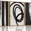 OIQArtOIQ 3 Piece Large Abstract Canvas Wall Art For Living Room Black and White Framed Wall Art Dynamic Lines Geometric Modern Minimalism Art Prints Artwork For Bedroom Office Dining Room 12x16 in