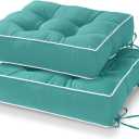 HARBOREST Outdoor Chair Cushions Set of 2, Tufted Patio Chair Cushions with Ties, Square Corner Outdoor Cushions for Patio Furniture, Lawn Chairs, Wicker Chairs, 17" x 17" x 5", Teal