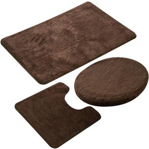 3 Pieces Bathroom Rug Set, Non-Slip Bath Mats for Floors, Ultra Soft Absorbent and Comfortable U-Shaped Contour Rug, Floor Mat and Toilet Lid Cover(Coffee)