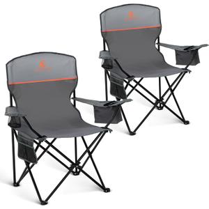 HIGH POINT SPORTS 2 Pack Portable Camping Chair for Adults, Folding Outdoor Camp Chair Lightweight Lawn Chairs Folding Collapsible Chair for Camping, Tailgates, Beach, Gray, Support 350 lbs (Grey)