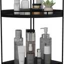 Dorhors 2-Tier Bathroom Counter Organizer,Vanity Counter Corner Shelf, Skincare, Wood Countertop Bathroom Storage and Organization for Kitchen (Black)