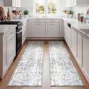 jinchan Runner Rug 3x8-2pcs Washable Hallway Rug Vintage Indoor Thin Retro Floor Cover Distressed Floral Country Lightweight Non Slip Carpet for Entryway Bathroom Kitchen Bedroom Stairway Blue