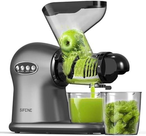 SiFENE Cold Press Juicer, Quiet, Easy to Clean, Non-BPA Slow Masticating Juicer Machine with Anti-Clog Function, 3" Wide Dual Chute for Whole Fruits and Vegetables, High Juice Yield