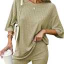 Ekouaer Pajamas 2 Piece Lounge Sets Ribbed Knit Matching Outfits T-shirt Biker Shorts Sleepwear Loungewear Sweatsuits (Green, S)