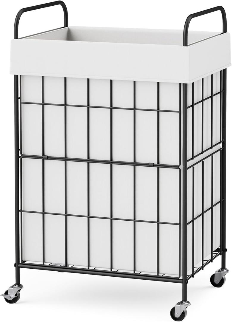 Laundry Hamper with Wheels, 90L Laundry Basket with Handle, Laundry Sorter with Removable Liner Bag (90L-1 Section, White)