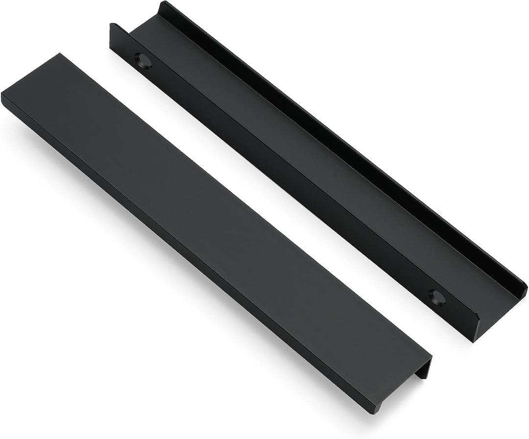 Ravinte 10 Pack Finger Pulls for Cabinets 200mm/7.87" Length Black Edge Pulls Matte Black Finger Cabinet Pulls Concealed Handles for Kitchen Drawer Finger Edge Pull Tab Handle (200mm/7.87" Overall Length)