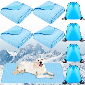 Chunful 4 Pack Summer Cooling Mat for Dog 28 x 39 Inch Soft Washable Sleeping Pad with Storage Bag Foldable Portable Pet Pad for Pets Dog Crate Bed Indoor and Outdoor FloorXL