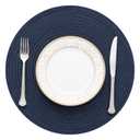 SHACOS Round Placemats Set of 8 Washable 15 inch Round Table Mats Cotton Polyester Woven Braided Place Mats for Dining Table, Navy