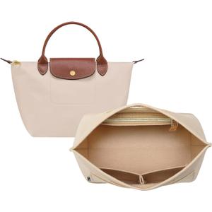 OPPOSHE Purse Organizer Insert for Longchamp Le Pliage, Premium Felt Long Champ Bag Handbag Women, Tote Organizer Insert with 6 Compartments (Small, Beige)
