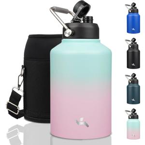 Konokyo 1 Gallon Jug with Handle,128 oz Insulated Water Bottle with Carrying Pouch,Double Wall Vacuum Stainless Steel Metal Bottle,Gum