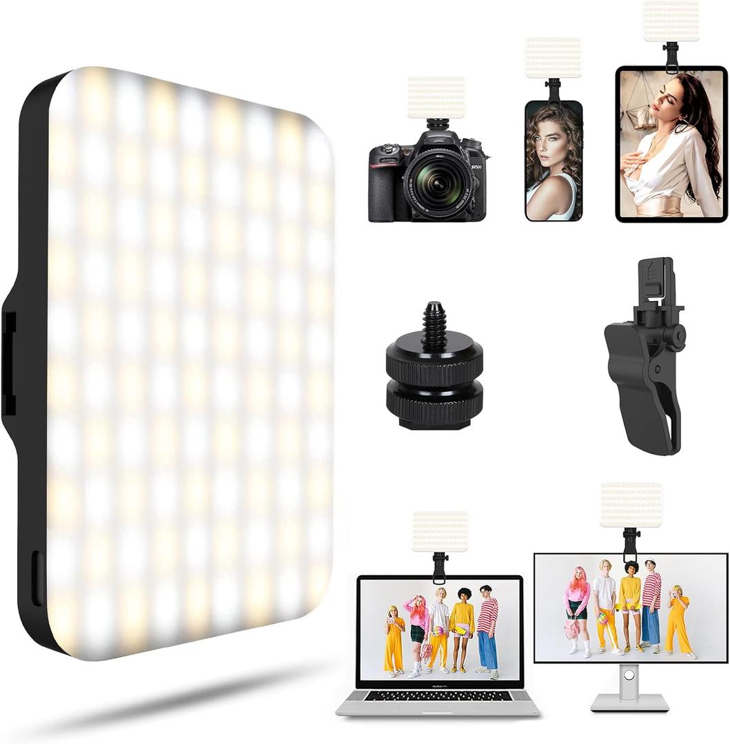 Selfie Light - BANSINE USB-Rechargeable LED Phone Light - Portable Photo Light with 97+ CRI, Up to 6500K Color Temperature for Selfie, Zoom Conference, Video, Makeup and Live Stream (Black)