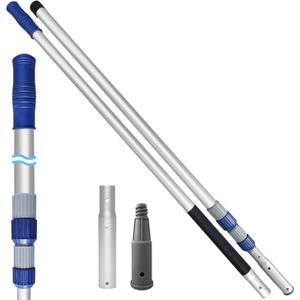 Poolvio 12FT Pool Pole, 2-Piece Telescopic Swimming Pool Cleaning Pole with Universal Threaded Tips, 2-in-1 Design for Skimmer Nets, Vacuum Heads, Brushes & Household Cleaning Tools (12 Foot PRO)