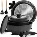 Numola 10 pcs Pots and Pan Set Non Stick with Detachable Handle, Ceramic Cookware Set for Stackable, Induction Kitchen Cookware Set for RV, Dishwasher Oven Safe, Black