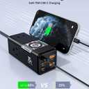 75W PD GaN3 Wall Rapid Charger Extension Cord with 3 U.S. AC Outlets and 1 Watch Wireless Charger, 2 USB-A Ports and 3 USB-C Ports, 9-in-1 Adapter for Office, Bedroom and Home