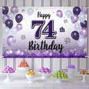 Happy 74th Birthday Decorations,74th Purple Balloon Large Birthday Banner Backdrop Sign - Cheers to 74 Years Old Bday Party Supplies.