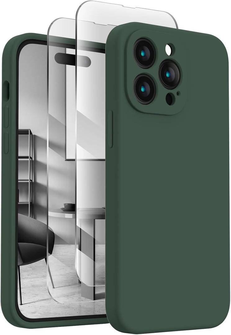 FireNova Designed for iPhone 14 Pro Max Case, Silicone Upgraded [Camera Protection] Case with [2 Screen Protectors], Soft Anti-Scratch Microfiber Lining Inside, 6.7 inch, Alpine Green