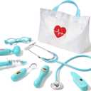 Phobby Kids Doctor Kit, 8 Pieces Toddlers Doctor Playset with Medical Storage Bag & Real Stethoscope, Pretend Play Doctor Toys Birthday Gift for Boys Girls Aged 3 4 5 6 (Blue)