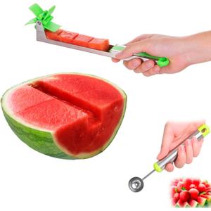 Watermelon Slicer Cutter - Stainless Steel Knife Corer Fruit Vegetable Tools Kitchen Gadgets with Melon Baller Scoop Extra
