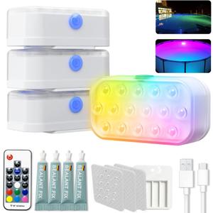 Pool Lights, Upgraded Rechargeable Submersible LED Lights with 16 High-Brightness LEDs, IP68 Waterproof 20 Colors Hot Tub Underwater Pool Light for In-Ground & Above-Ground Pools, Bath, Party, Pack of 4   Pool Lights, Upgraded Rechargeable Submersible LED Lights with 16 High-Brightness LEDs, IP68 Waterproof 20 Colors Hot Tub Underwater Pool Light for In-Ground & Above-Ground Pools, Bath, Party, Pack of 4