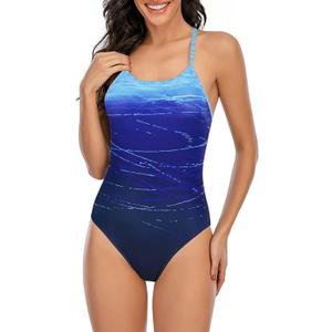 Century Star One Piece Swimsuit Women Bathing Suit for Teens one Piece Juniors Athletic Adjustable Strap One Piece Swimsuit Blue Gradient 0-2 (Blue, XS)