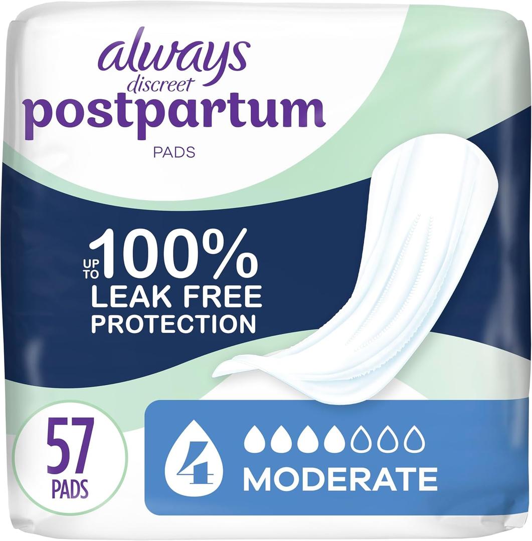 Always Discreet Postpartum Incontinence Pads, Moderate Absorbency, 57 Count