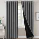 H.VERSAILTEX 100% Blackout Curtains for Bedroom with Black Liner Full Room Darkening Curtain 108 Inch Long Thermal Insulated Back Tab/Rod Pocket Window Treatment Drapes for Living Room, 2 Panels, Grey