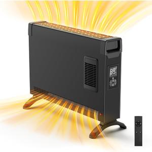 Space Heater-1500W Convection Panel Heater with Fan & ECO Mode, Electric Heaters for Indoor Use w/Adjustable Thermostat, Timer, Remote Control (Black)