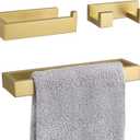3 Pieces Brushed Gold Bathroom Hardware Accessories Set,SUS304 Stainless Steel Towel Holder Set Towel Holder Robe Hook Toilet Paper Holder Wall Mounted