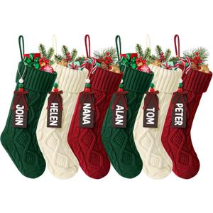 Hommtina Christmas Stockings, Personalized Christmas Stockings 18 Inches Large Size Cable Knitted Stocking Gifts (6pcs White&red&Green)