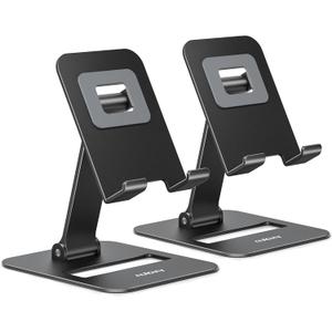 Nulaxy 2 Pack Dual Folding Cell Phone Stand, Fully Adjustable Phone Holder for Desk, Compatible with Phone 16 15 14 13 12 11, Nintendo Switch, All Phones, Black