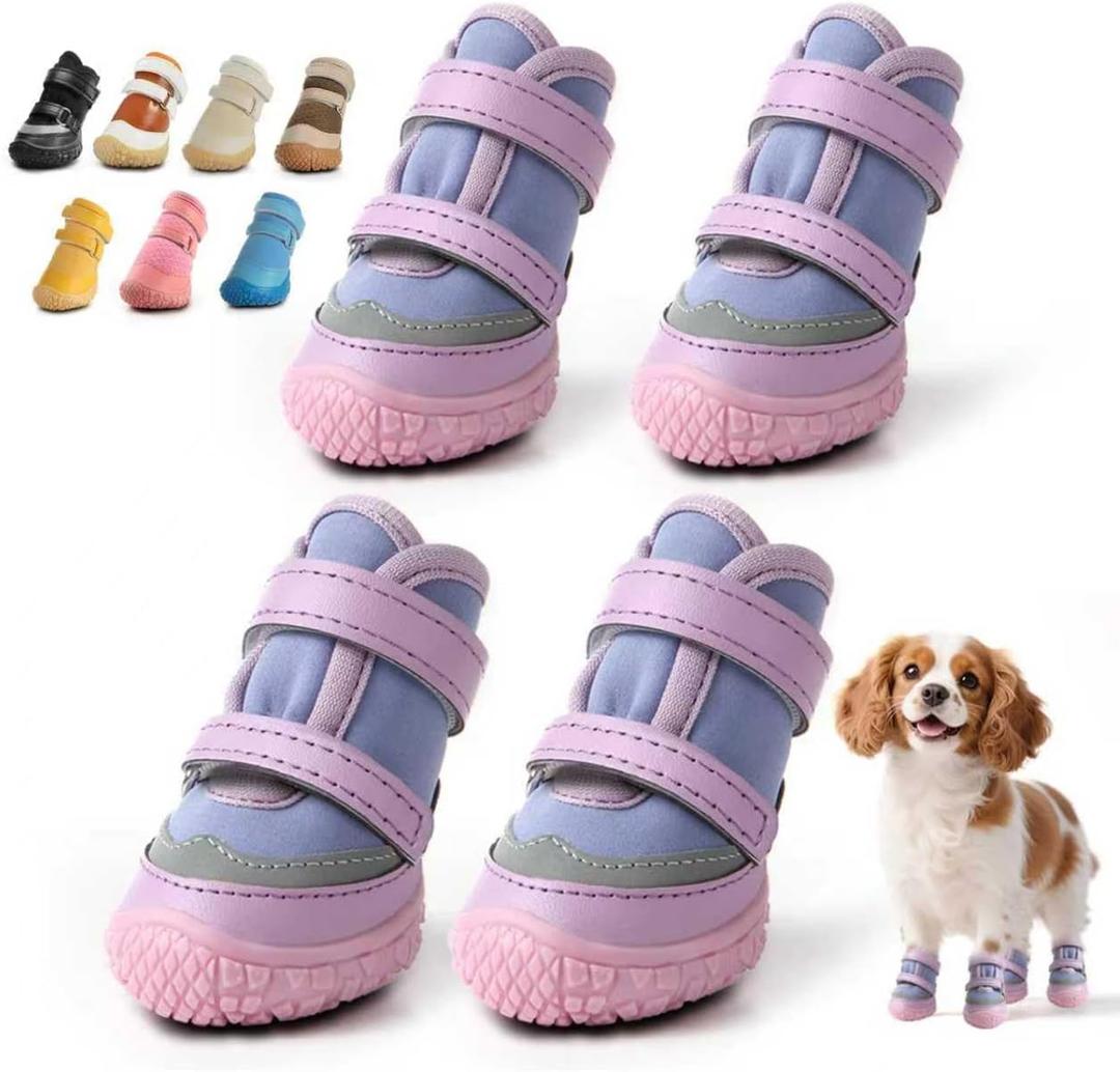 Dog Shoes for Small Dogs, Breathable Dog Boots Paw Protector for Hot Pavement Winter Snow, Dog Booties with Reflective Strips Rugged Anti-Slip Sole for Hardwood Floors Outdoor Walking Purple Size 2 (#2 (Width 1.29 inch) for 6.6-11.0 lbs)