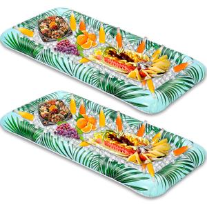 Sloosh 2-Pack Inflatable Serving Bars Cooler - Leaf Pattern Inflatable Cooler Ice Buffet Salad Serving Trays with Drain Plug, Food Drink Cooler for Indoor Outdoor Summer Picnic Pool Beach Luau Party