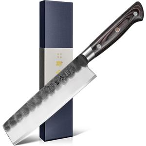 7 Inch Nakiri Knife, Black Forged Japanese Cleaver Knife Chefs Knife with High Carbon Stainless Steel, Japanese Nakiri Knife with Full Tang Pakkawood Handle, Christmas Gift with Premium Box 7 Inch Nakiri Knife, Black Forged Japanese Cleaver Knife Chefs Knife with High Carbon Stainless Steel, Japanese Nakiri Knife with Full Tang Pakkawood Handle, Christmas Gift with Premium Box