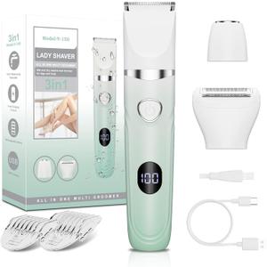 RUIBO Bikini Trimmer for Women, 3-in-1 Painless Electric Razors for Silk Skin, Wet/Dry Body Hair Shaver for Face Nose Eyebrow Arms Armpit Legs Pubic Area, IPX7 Waterproof, Ceramic Blade