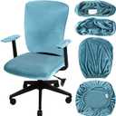 Tallew 4 Pcs Office Chair Covers Set Computer Universal Protective Stretchable Chair Seat Covers Desk Armrest Slipcovers Pads Office Cushion Backrest for Rotating(Lake Blue)