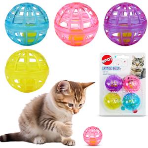 SPOT Lattice Balls Cat Toys - Durable, Fun Balls with Bells Perfect for Swatting and Batting, Colorful Toys to Entertain Indoor Cats and Kittens, - 1.5 inch, 4 pcs