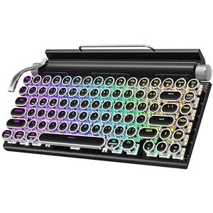 Retro Typewriter Wireless Mechanical Gaming Keyboard, Bluetooth 5.0 Office Computer Vintage Keyboards 83-Key Blue Switches Punk Round Keycap, LED Backlight, Compatible with PC/Laptop/Pad/Phone, Black