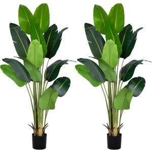Artificial Bird of Paradise Plant 7Ft Fake Tropical Palm Tree with 17Trunks Faux Banana Leaf Trees in Pot for Home Indoor Outdoor Office Modern Decor Housewarming Gift2pcs (2 Pack)