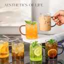 6 Pack Glass Coffee Mugs Set, Clear Coffee Cups with Colorful Handles, Tea Glasses, Drinking Glasses Perfect for Latte, Cappuccino, Tea, Juice